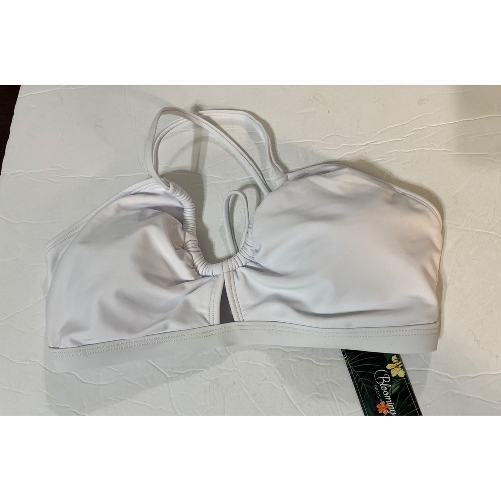 Blooming Jelly White Ruched Padded Bikini Top Front Cut Out‎ Women's SZ MED